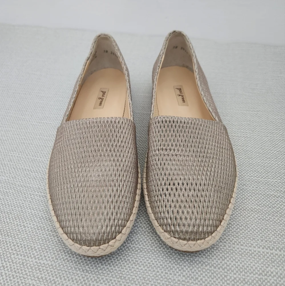 Paul Green Layla beige diamond embossed leather espadrille loafer Aus 4 US 5.5